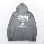 STUSSY 00年代 USA製 フルジップパーカー L グレー YESTERDAY TODAY TOMORROW バックロゴプリント