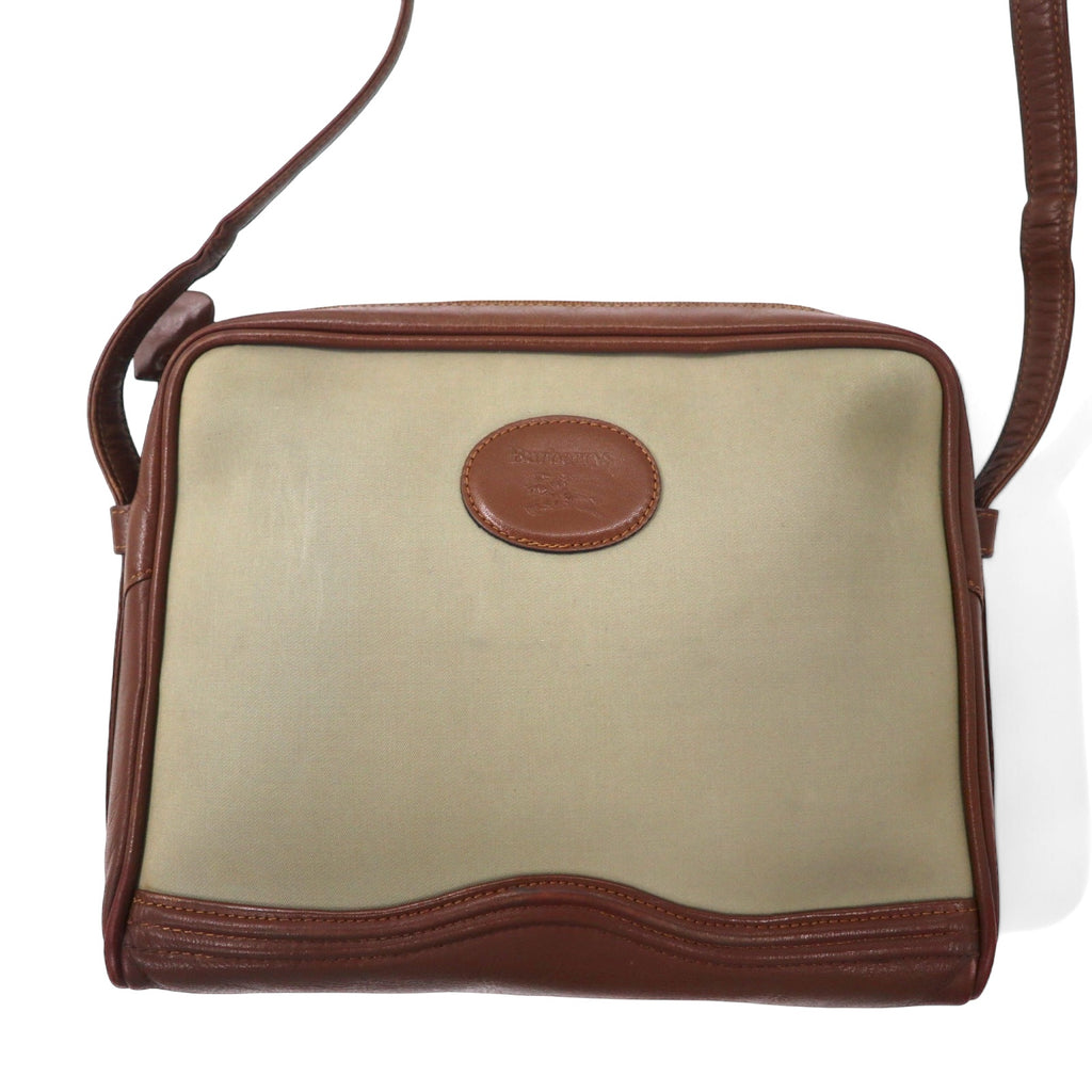 Burberry's Old Shoulder Bag in Brown Nylon Canvas and Leather with Nova Check Interior