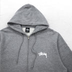 STUSSY 00年代 USA製 フルジップパーカー L グレー YESTERDAY TODAY TOMORROW バックロゴプリント