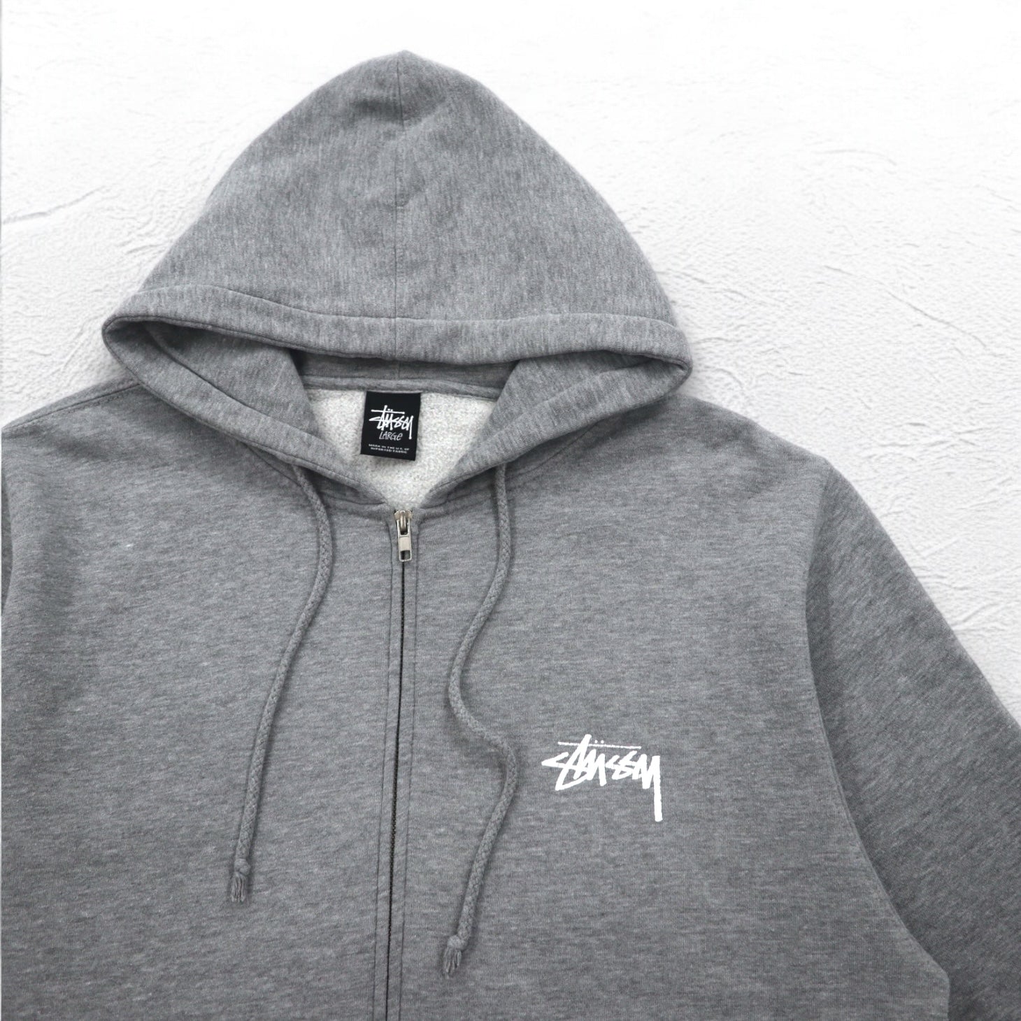 STUSSY 00年代 USA製 フルジップパーカー L グレー YESTERDAY TODAY TOMORROW バックロゴプリント