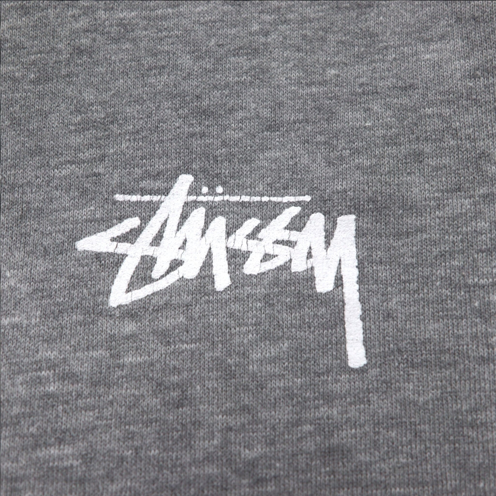 STUSSY 00年代 USA製 フルジップパーカー L グレー YESTERDAY TODAY TOMORROW バックロゴプリント