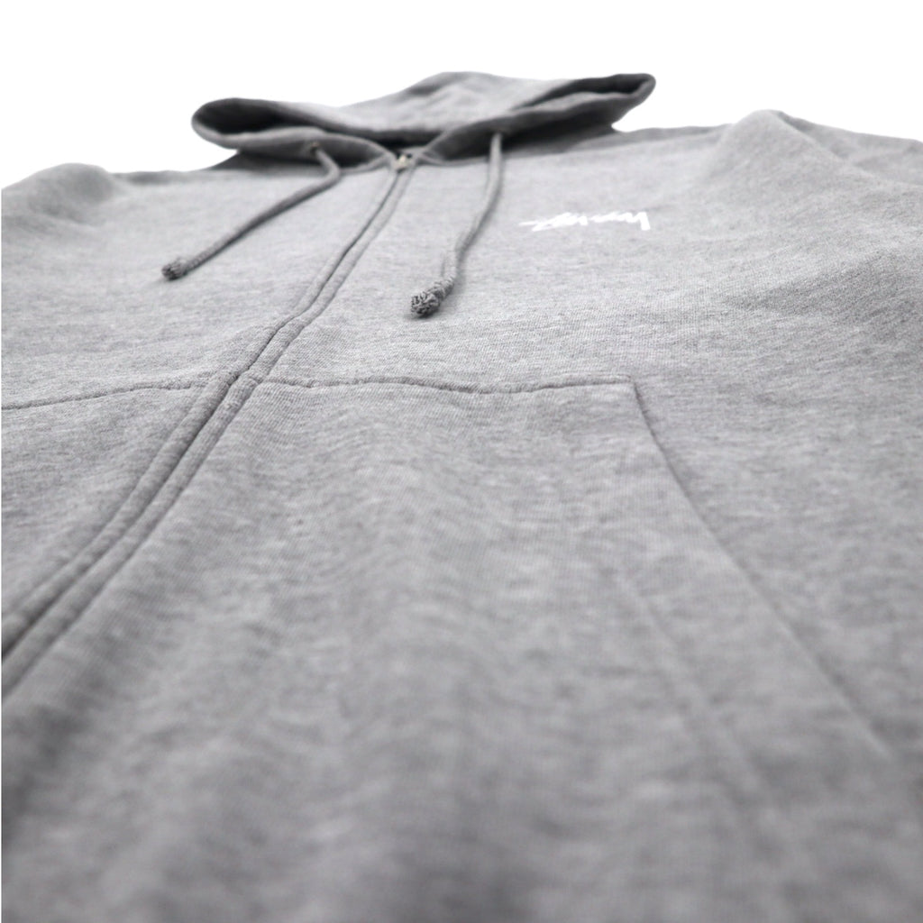 STUSSY 00年代 USA製 フルジップパーカー L グレー YESTERDAY TODAY TOMORROW バックロゴプリント