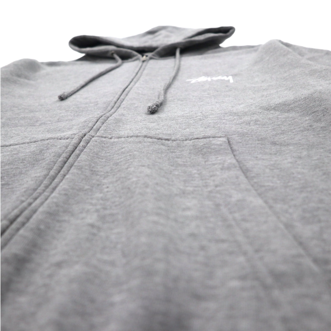 STUSSY 00年代 USA製 フルジップパーカー L グレー YESTERDAY TODAY TOMORROW バックロゴプリント