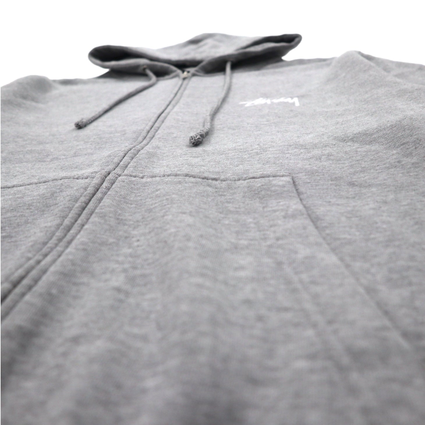 STUSSY 00年代 USA製 フルジップパーカー L グレー YESTERDAY TODAY TOMORROW バックロゴプリント