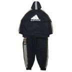 Adidas 90s Track Jacket Jersey Set L Black Polyester 3 Stripes Back Logo Embroidered