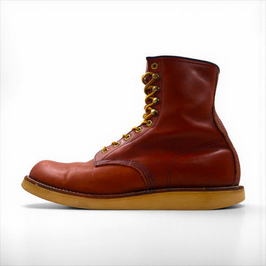 RED WING USA製 8インチ クラシックラウンド プレーントゥ レースアップブーツ 26.5cm ブラウン レザー 708
