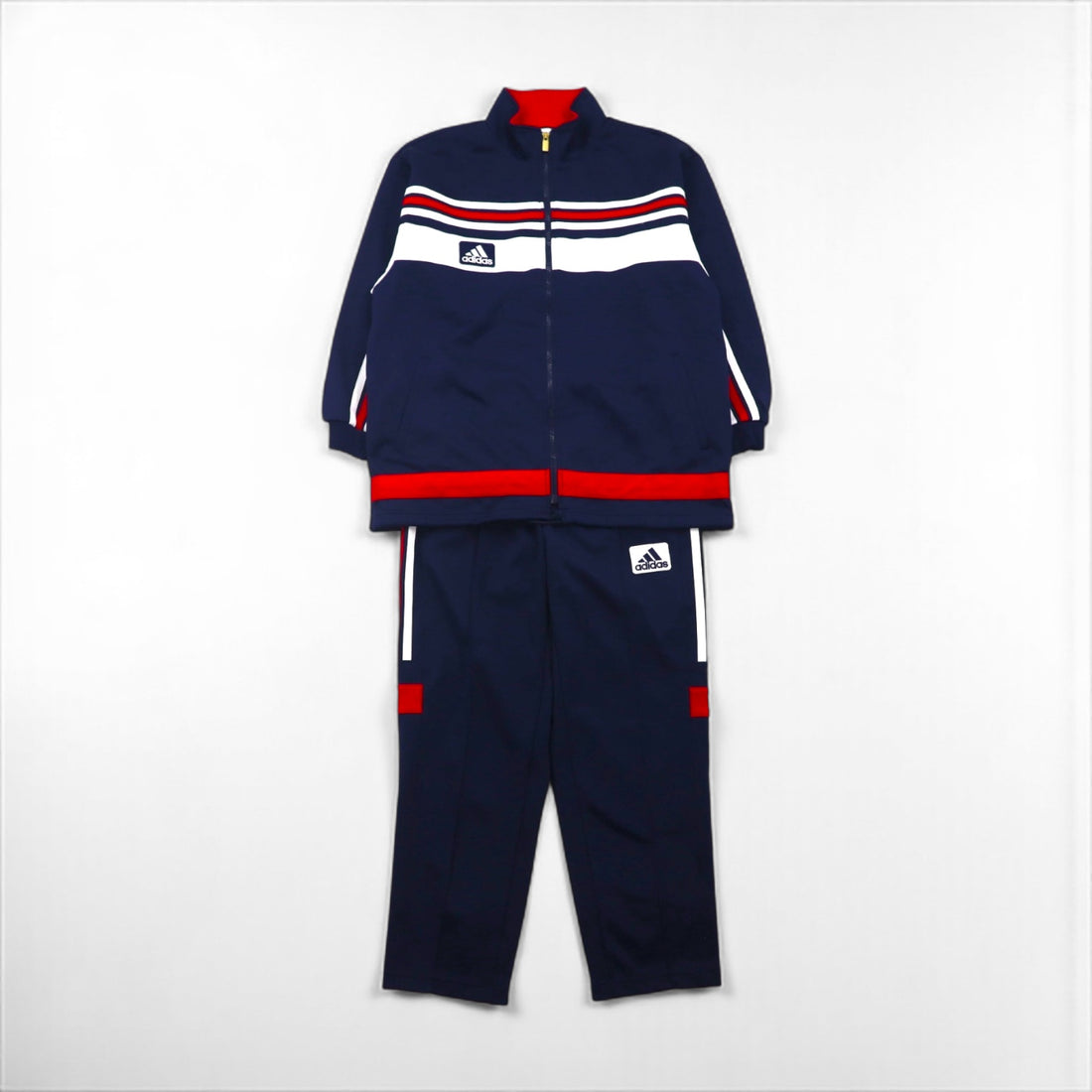 adidas 90年代 デサント社製 トラック ジャージ セットアップ M スタンドカラー 裾ジップ スリット