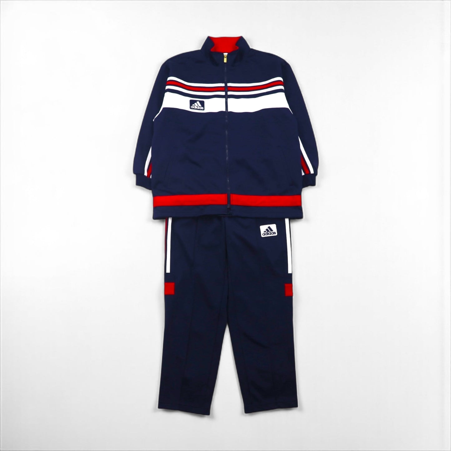 adidas 90年代 デサント社製 トラック ジャージ セットアップ M スタンドカラー 裾ジップ スリット