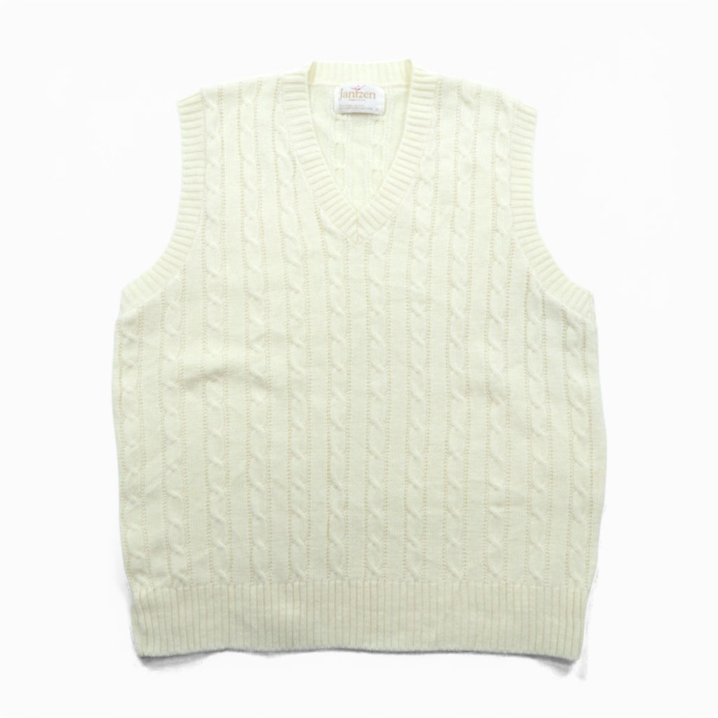 90s USA Vintage Fisherman Knit Vest JANTZEN アランニット ベスト XL ホワイト フィッシャーマン ケーブル編み 90年代 USA製