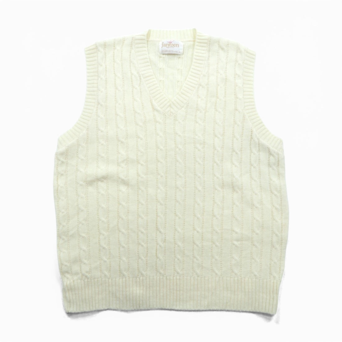 90s USA Vintage Fisherman Knit Vest JANTZEN アランニット ベスト XL ホワイト フィッシャーマン ケーブル編み 90年代 USA製