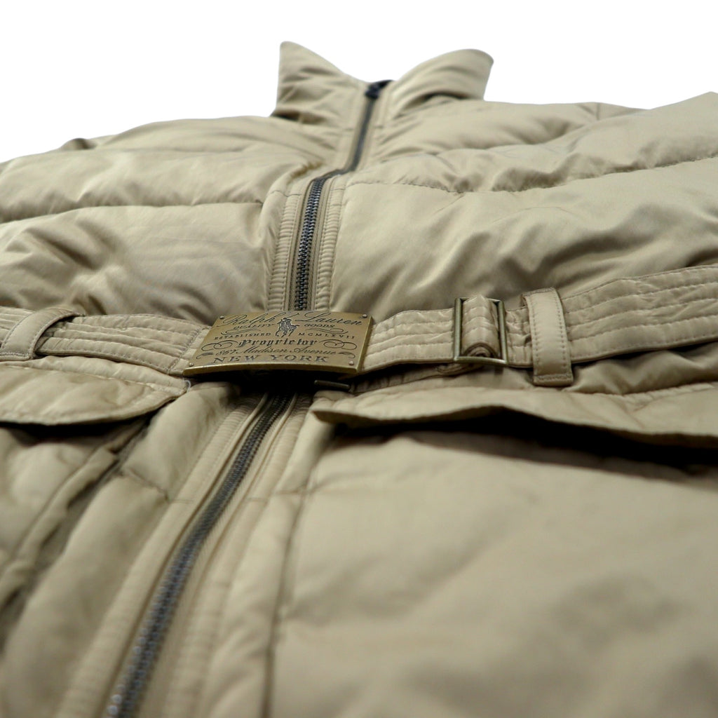 RALPH LAUREN Down Jacket S Beige Polyester Logo Belt Buckle Double Zip