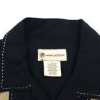 HAVANA JACK'S CAFE Open-Collar Cuban Shirt, Size L, Black, Rayon and Polyester, Sashiko Embroidery, Palm Tree Design
