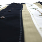 HAVANA JACK'S CAFE Open-Collar Cuban Shirt, Size L, Black, Rayon and Polyester, Sashiko Embroidery, Palm Tree Design