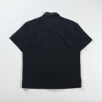 HAVANA JACK'S CAFE Open-Collar Cuban Shirt, Size L, Black, Rayon and Polyester, Sashiko Embroidery, Palm Tree Design