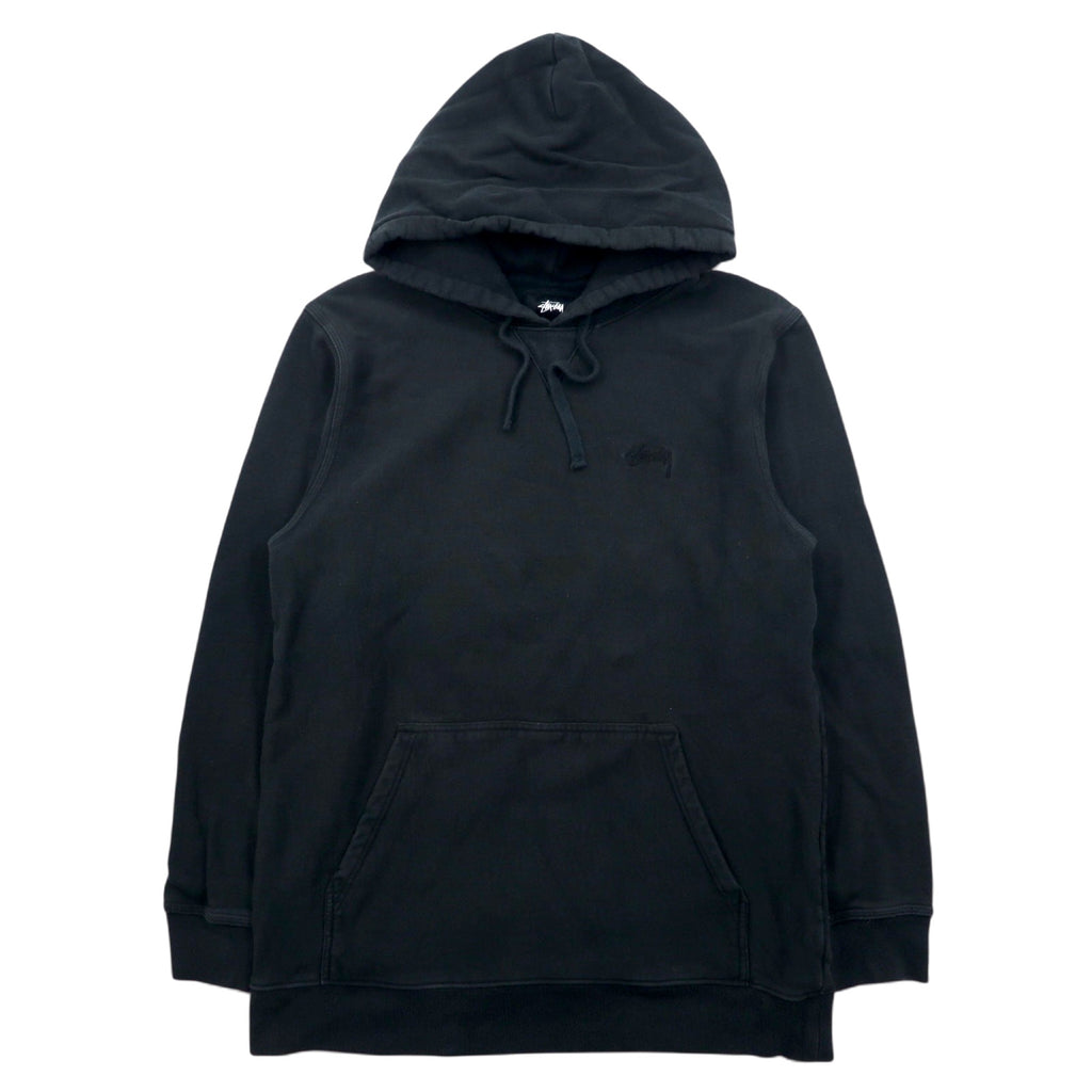 日本然リトテ-古着オンライン-stussy リバースウィーブ REVERSE WEAVE プルオーバー パーカー L ブラック コットン ワンポイントロゴ 刺繍-stussy REVERSE WEAVE Pullover Hoodie L Black Cotton One Point Logo Embroidery