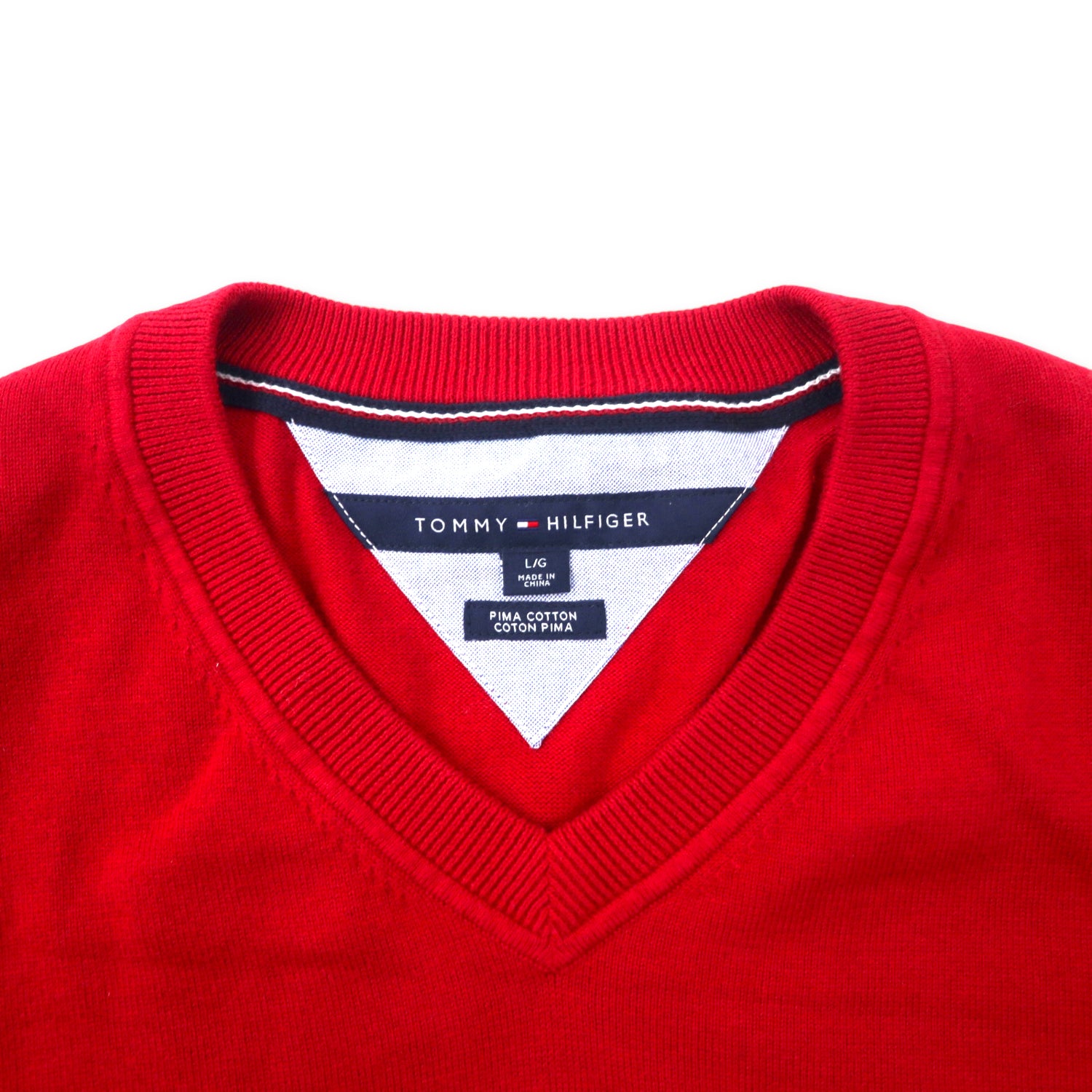 TOMMY HILFIGER V neck knit sweater L Red Pima Cotton One Point