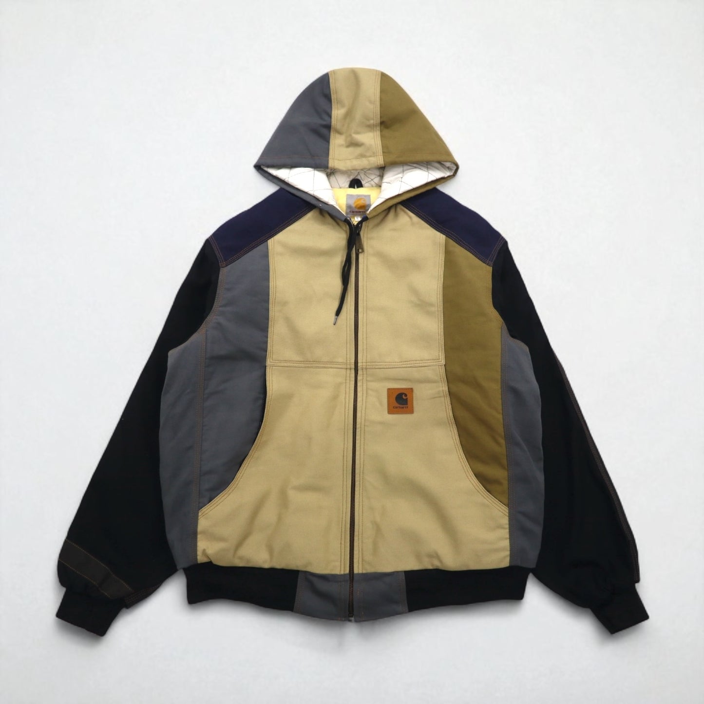 carhartt リメイク 再構築 カラーブロック ダック アクティブジャケット パーカー L マルチカラー クレイジーパターン コットン
