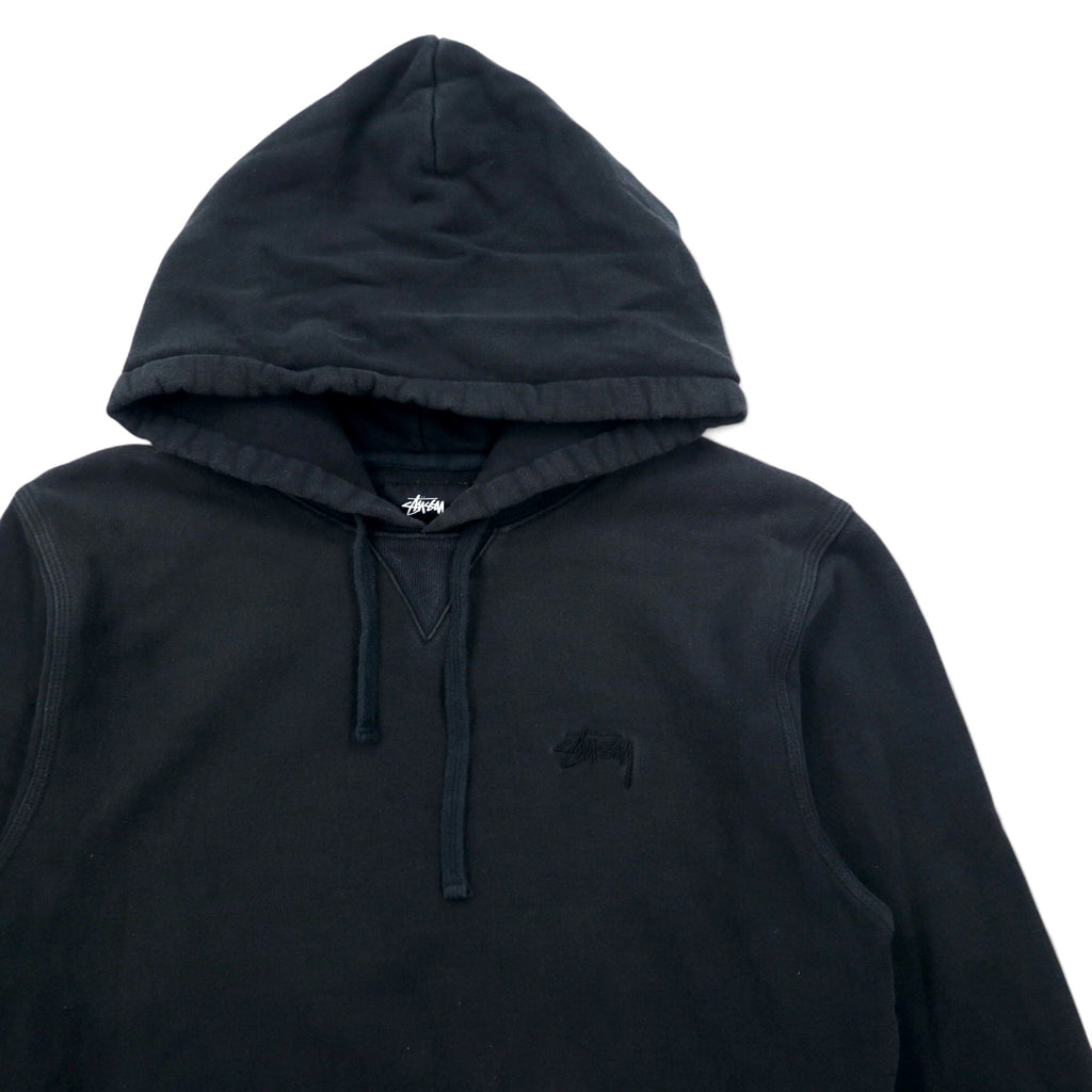 stussy リバースウィーブ REVERSE WEAVE プルオーバー パーカー L ブラック コットン ワンポイントロゴ 刺繍