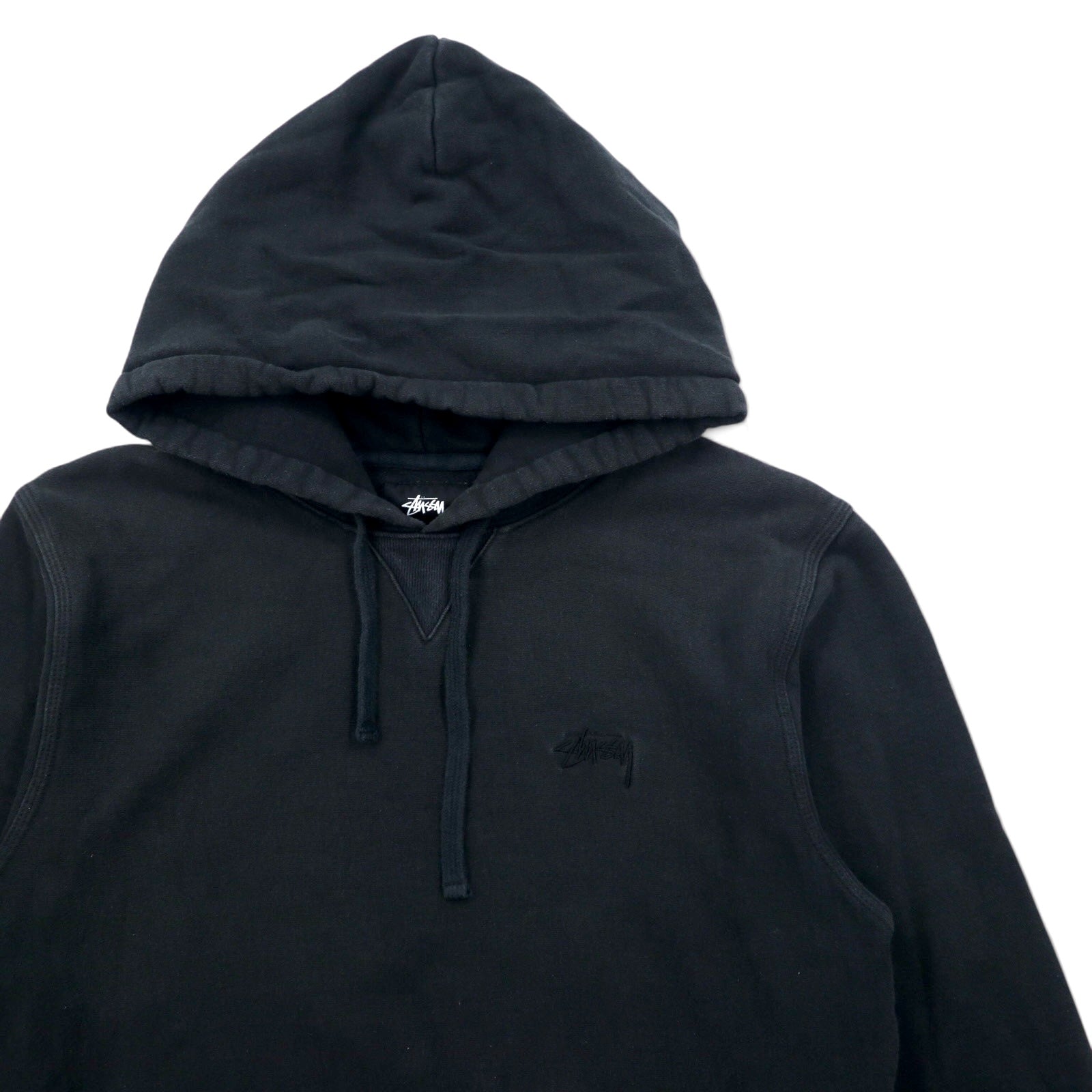 stussy リバースウィーブ REVERSE WEAVE プルオーバー パーカー L ブラック コットン ワンポイントロゴ 刺繍