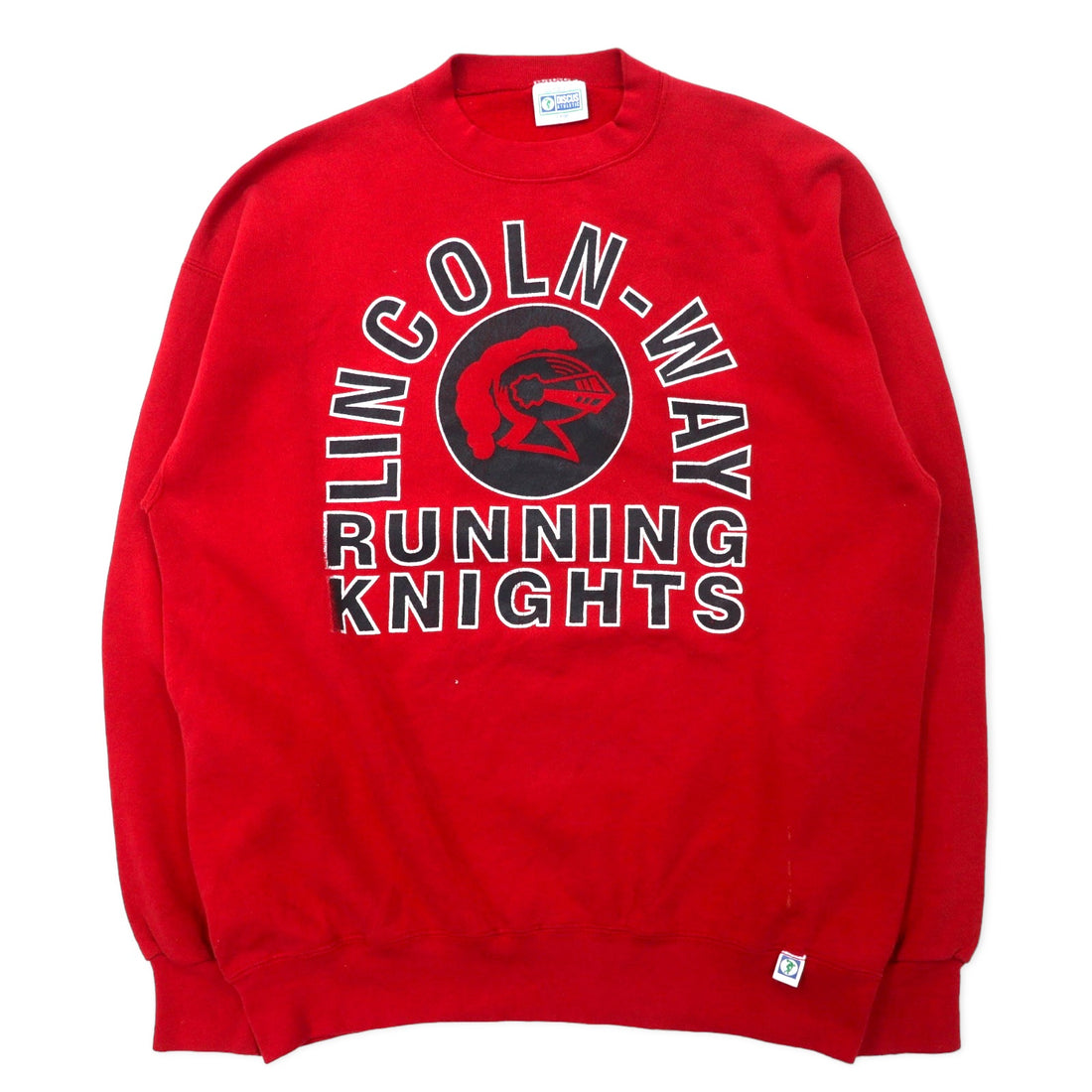 日本然リトテ-古着オンライン-DISCUS ATHLETIC USA製 90年代 プリント スウェット L レッド コットン 両面プリント LINCOLN WAY-Discus ATHLETIC USA MADE 90s Print Sweatshirt L Red Cotton Double -sided print Lincoln Way