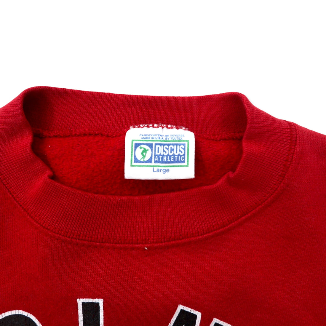 DISCUS ATHLETIC USA made 90s printed sweatshirt L red cotton double sided print LINCOLN WAY