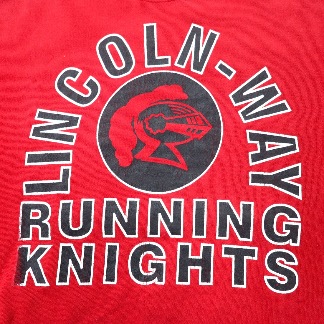 DISCUS ATHLETIC USA made 90s printed sweatshirt L red cotton double sided print LINCOLN WAY