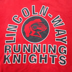 DISCUS ATHLETIC USA made 90s printed sweatshirt L red cotton double sided print LINCOLN WAY