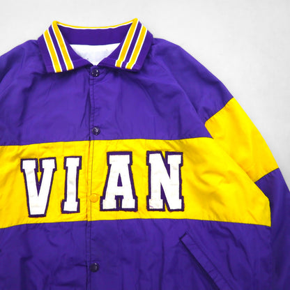 90s USA Vintage Sport Jacket, Made in the USA, Purple Ribbed Nylon Jacket, Size L, Shaffer NFL VIAN