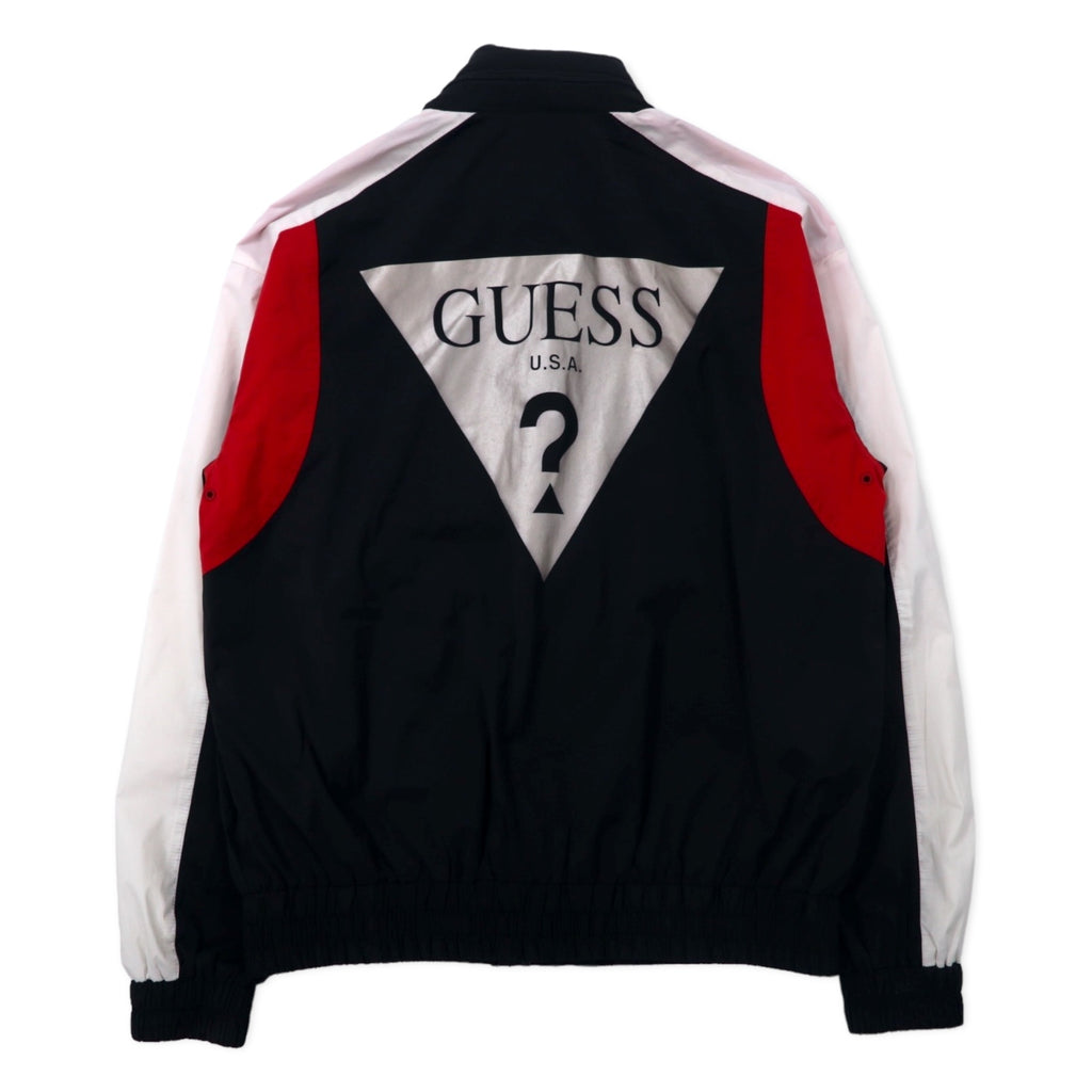 GUESS Triangle Logo Windbreaker Shell Jacket M Black Polyester Retractable Hood REBEL TRIANGLE LOGO WINDBREAKER M93L58RBKY1