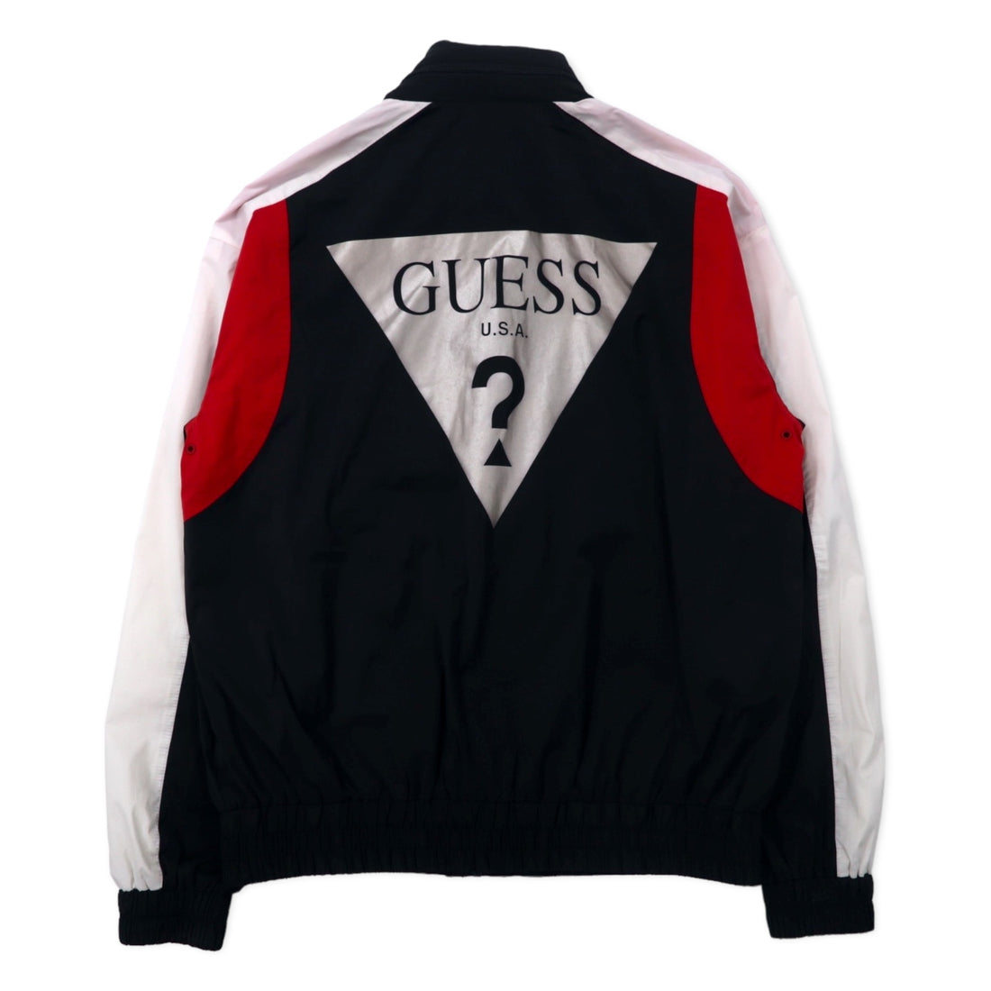 GUESS Triangle Logo Windbreaker Shell Jacket M Black Polyester Retractable Hood REBEL TRIANGLE LOGO WINDBREAKER M93L58RBKY1