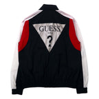 GUESS Triangle Logo Windbreaker Shell Jacket M Black Polyester Retractable Hood REBEL TRIANGLE LOGO WINDBREAKER M93L58RBKY1