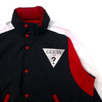 GUESS Triangle Logo Windbreaker Shell Jacket M Black Polyester Retractable Hood REBEL TRIANGLE LOGO WINDBREAKER M93L58RBKY1