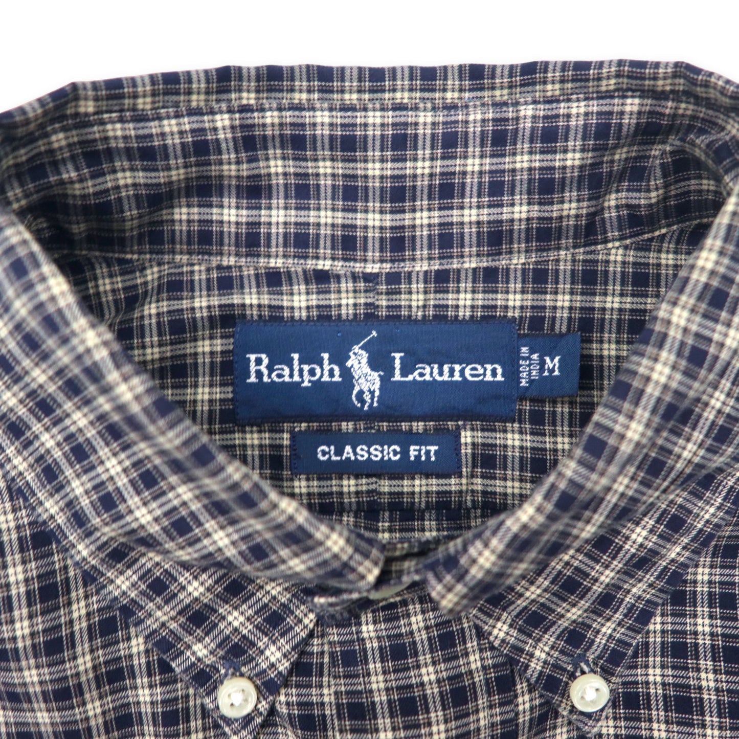 Ralph Lauren ボタンダウンシャツ M ネイビー チェック コットン CLASSIC FIT スモールポニー刺繍