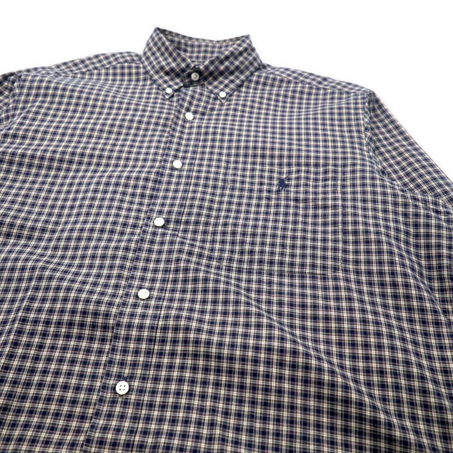 Ralph Lauren ボタンダウンシャツ M ネイビー チェック コットン CLASSIC FIT スモールポニー刺繍