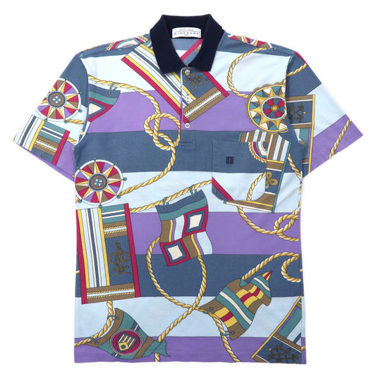 GIVENCHY GENTLEMAN イタリア製 80年代 ポロシャツ L パープル レトロ 総柄  コットン