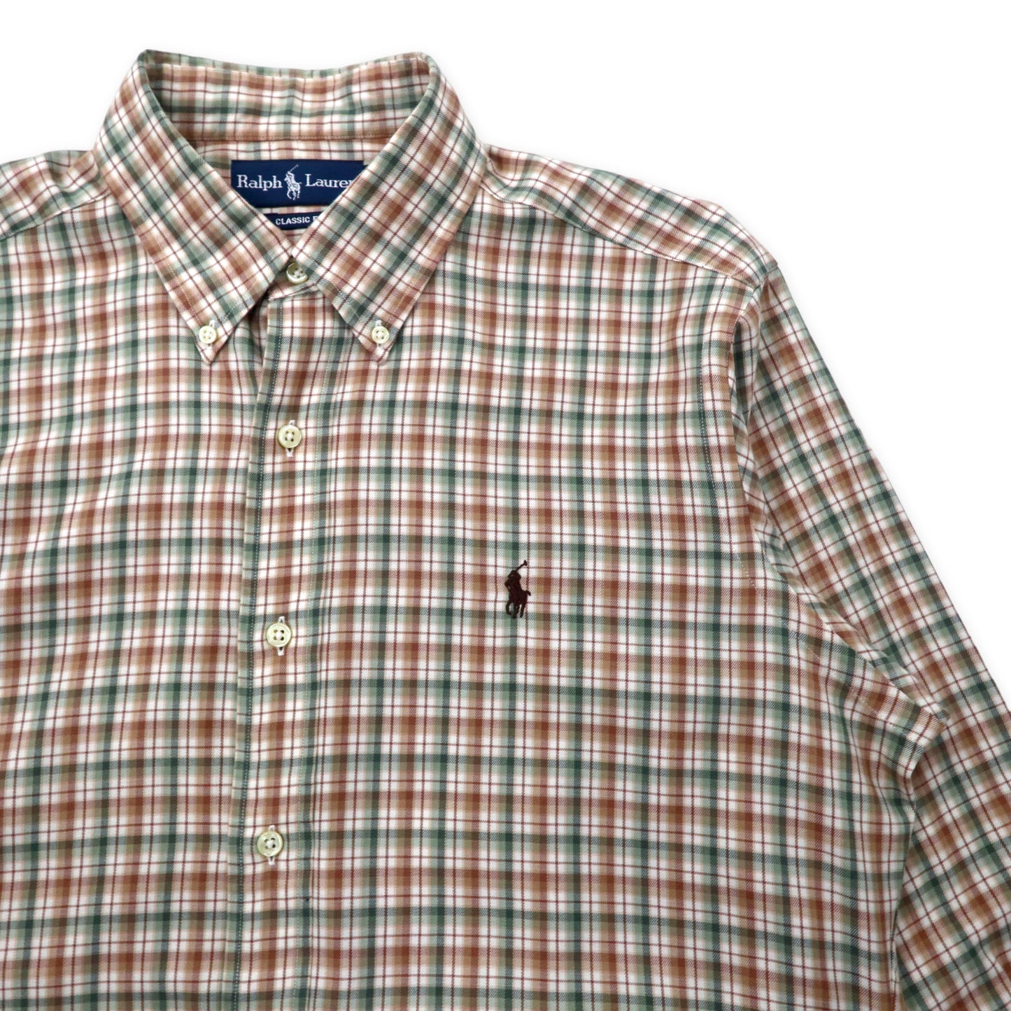 Ralph Lauren ボタンダウンシャツ L ベージュ チェック コットン CLASSIC FIT スモールポニー刺繍