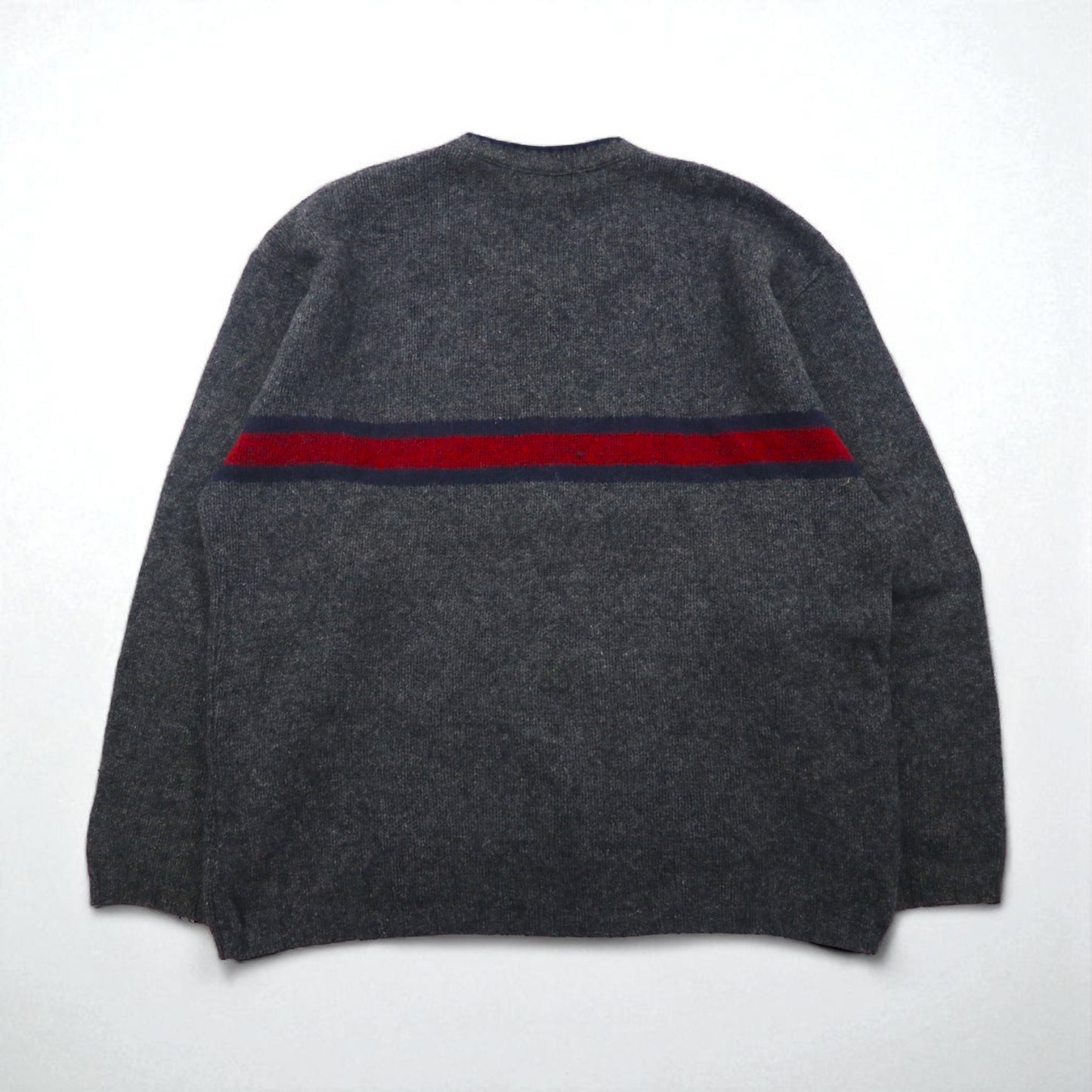 Eddie Bauer 90年代 USA製 Vネック ニット セーター L グレー ウール ラインデザイン