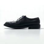 FLORSHEIM 1970s Made in USA Imperial Quality Full Brogue Wingtip Country Shoes, Size 27.5cm, Black Embossed Leather with Medallion Detail, 646646