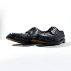 FLORSHEIM 1970s Made in USA Imperial Quality Full Brogue Wingtip Country Shoes, Size 27.5cm, Black Embossed Leather with Medallion Detail, 646646