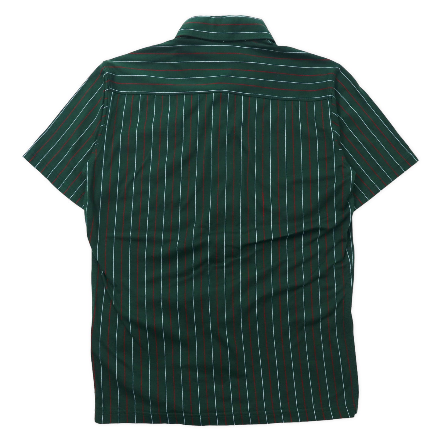FRED PERRY 半袖 ボタンダウンシャツ S グリーン ストライプ コットン ワンポイントロゴ F1045 日本製