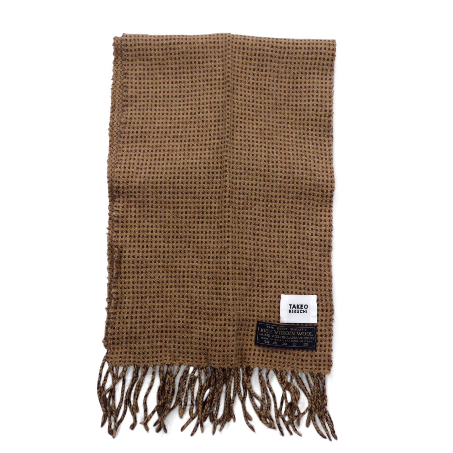 日本然リトテ-古着オンライン-TAKEO KIKUCHI イタリア製 バージンウール フリンジ マフラー ブラウン-TAKEO KIKUCHI Italy Made Virgin Wool Fringe Scarf Brown