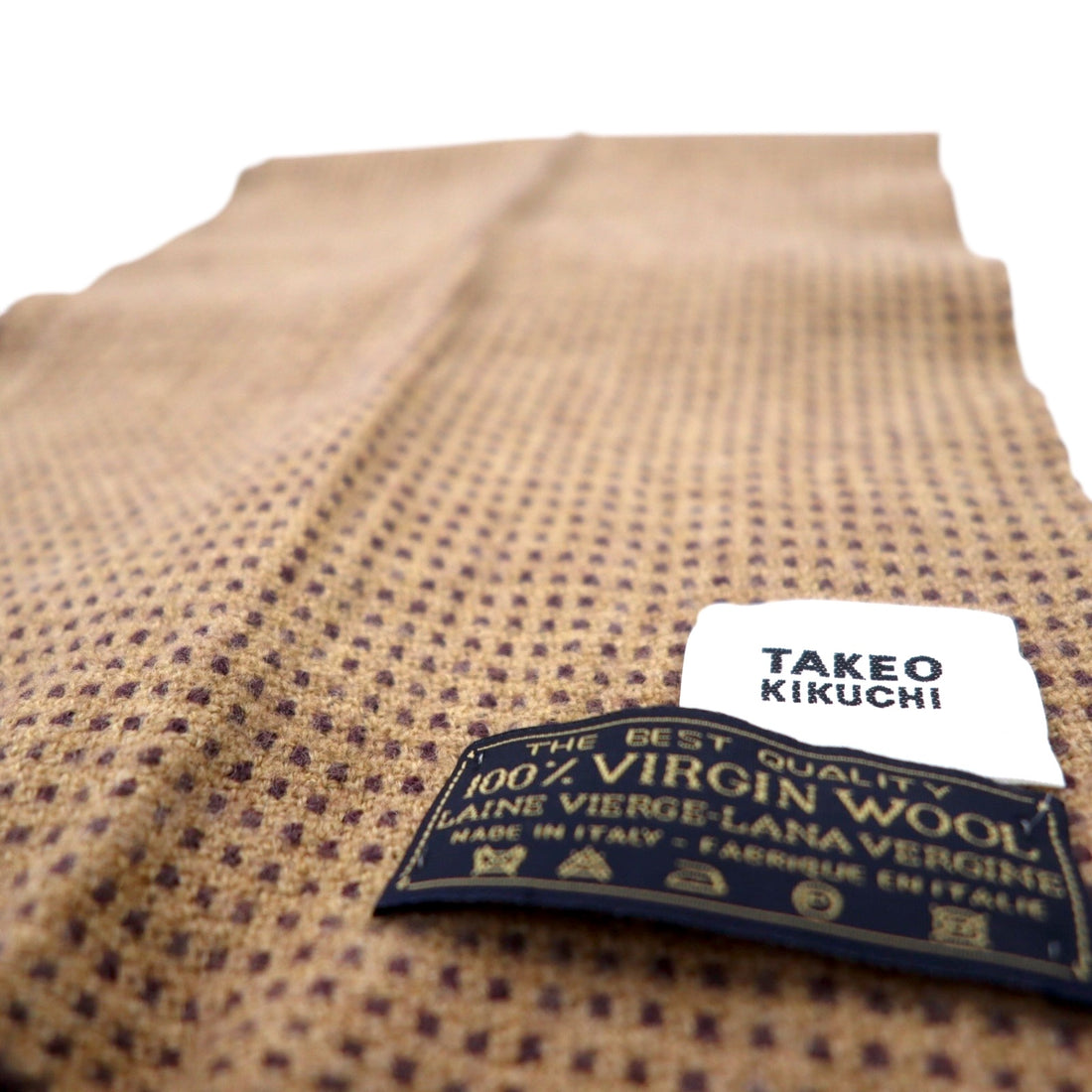 TAKEO KIKUCHI Italian virgin wool fringe scarf, brown