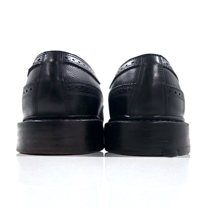 FLORSHEIM 70年代 USA製 Imperial Quality フルブローグ ウイングチップ カントリーシューズ 27.5cm ブラック 型押し レザー メダリオン 646646