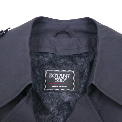 BOTANY500 1980s USA-Made Double-Breasted Trench Coat, XL, Black, with Belt and Detachable Liner and Epaulettes