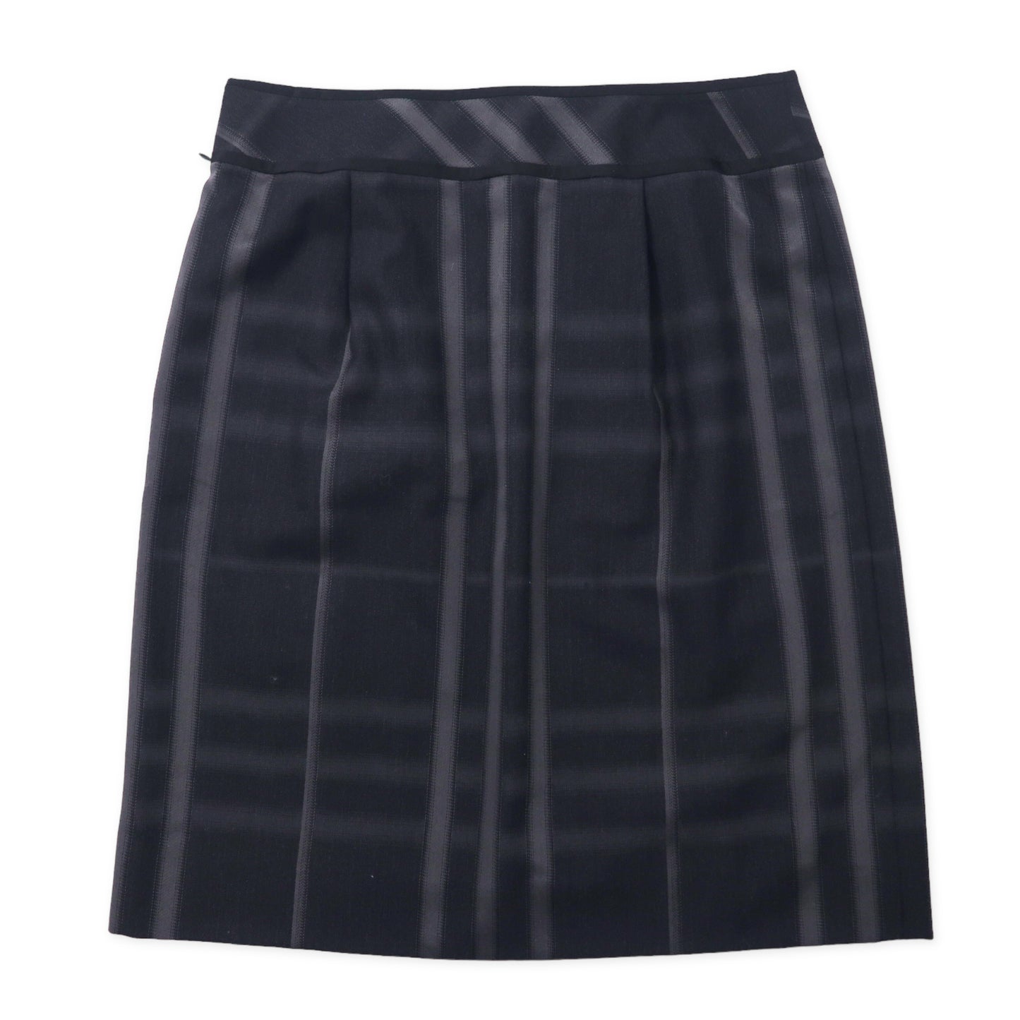 BURBERRY Shadow CHECKED knee length Skirt 36 Black Gray Wool Silk Mixed  Japan MADE