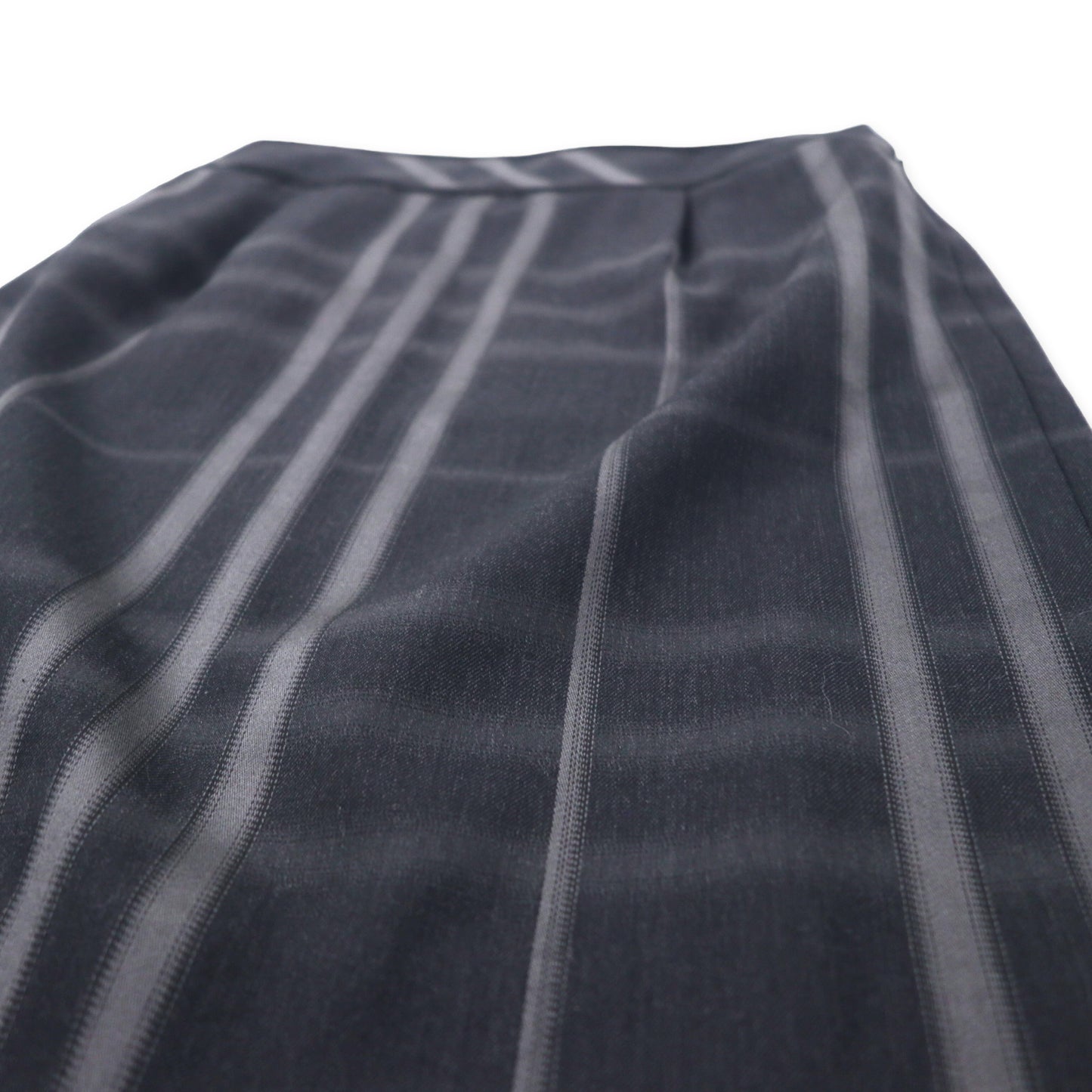 BURBERRY シャドーチェック ひざ丈 スカート 36 ブラック グレー ウール シルク混 日本製