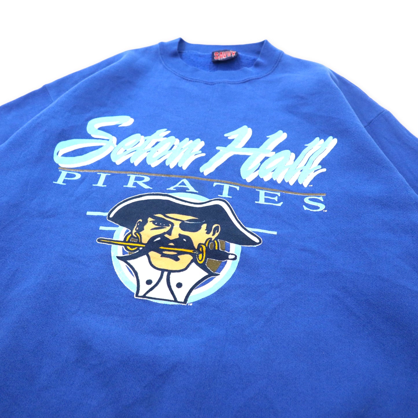 SAVVY TRAU & LOEVNER 90年代 プリントスウェット L ブルー コットン NCAA Seton Hall PIRATES