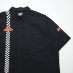 HARLEY DAVIDSON チェッカーフラッグ レーシングシャツ 2XL ブラック ロゴワッペン 胸ポケット