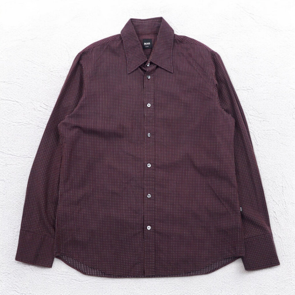HUGO BOSS dress shirt L bordeaux cotton small pattern