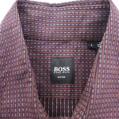 HUGO BOSS ドレスシャツ L ボルドー コットン 小紋柄